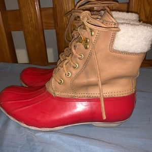 J Crew Sperry Shearwater Red Sherpa duck boots